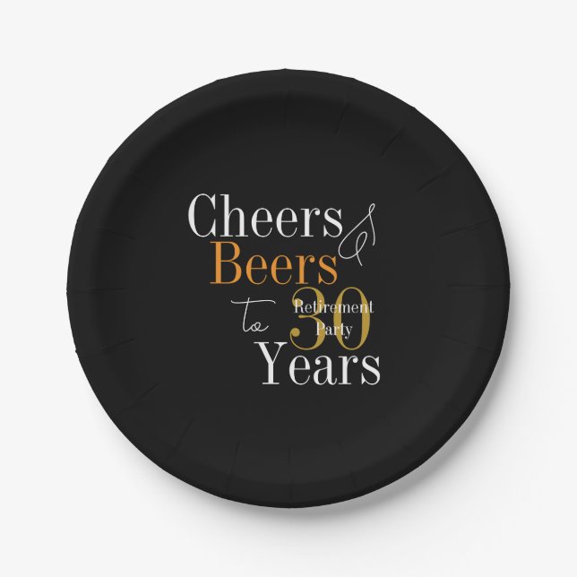 30 Years Retirement Party Cheers and Beers Paper Plate (Front)