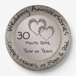 30 Years Wedding Gifts Congratulations Retro Glitt Paper Plate