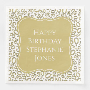 30h Birthday Gold/White Bracket Number Pattern Napkin