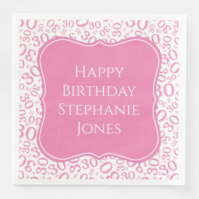 30h Birthday Pink/White Bracket Number Pattern Napkin (Front)