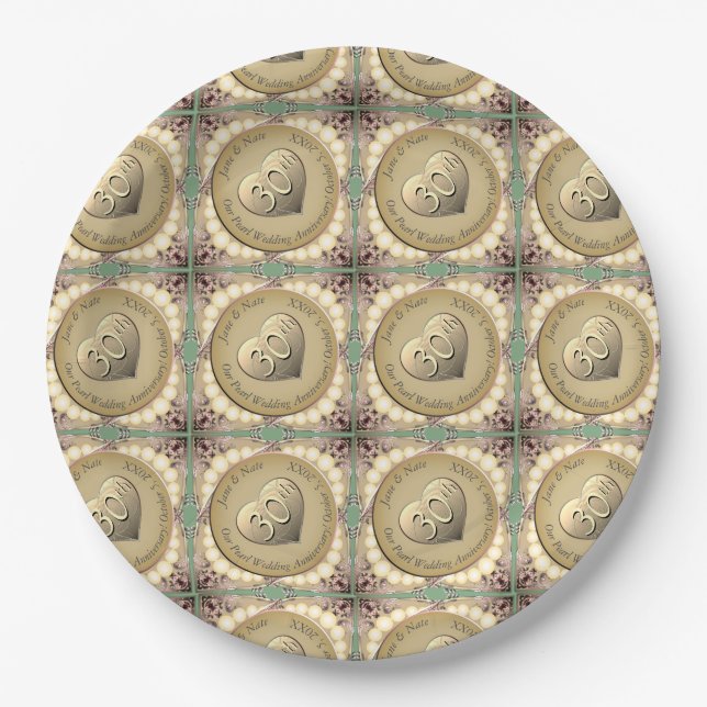 30th/12th Pearl Anniversary Sherpa Blanket Paper Plate (Front)