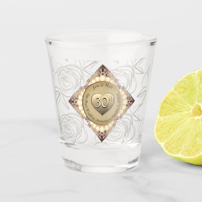 30th/12th Pearl & Green Wedding Anniversary  Shot Glass (Front)