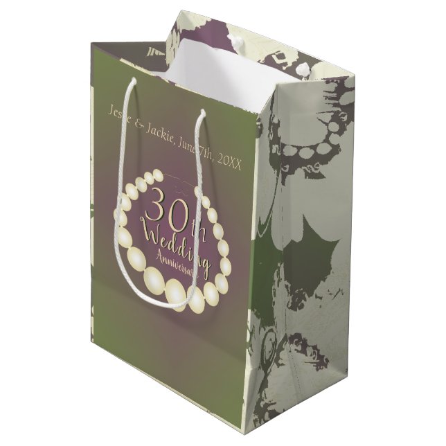 30th/12th Pearl Wedding Anniversary Gift Bag (Front Angled)