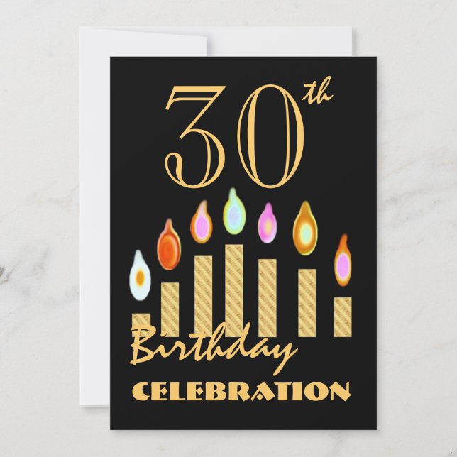 30th - 39th Birthday Party Invitation Gold Candles (Front)