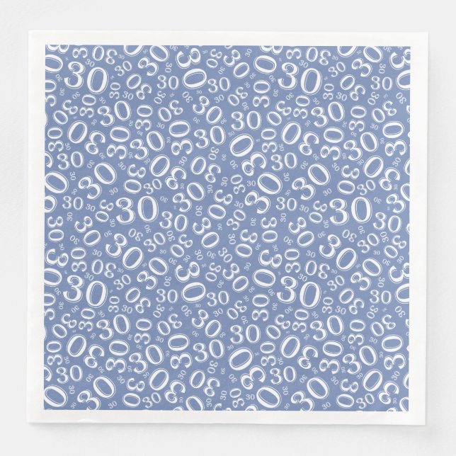 30th Age Random Number Pattern Blue/White Napkin (Front)