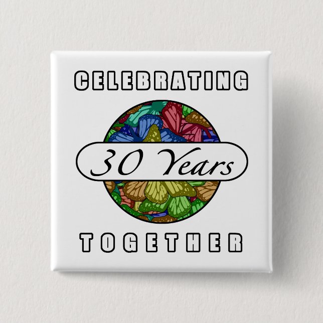 30th Anniversary (Butterflies) 15 Cm Square Badge (Front)