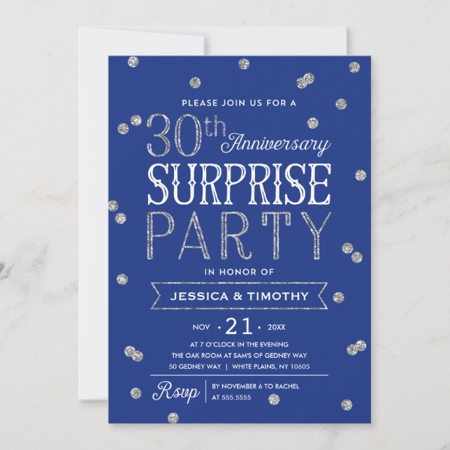 30th Anniversary Glitter Confetti Surprise Party Invitation (Front)