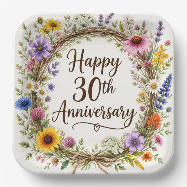 30th Anniversary Paper Plates, Thirtieth Wedding Plate (Front)