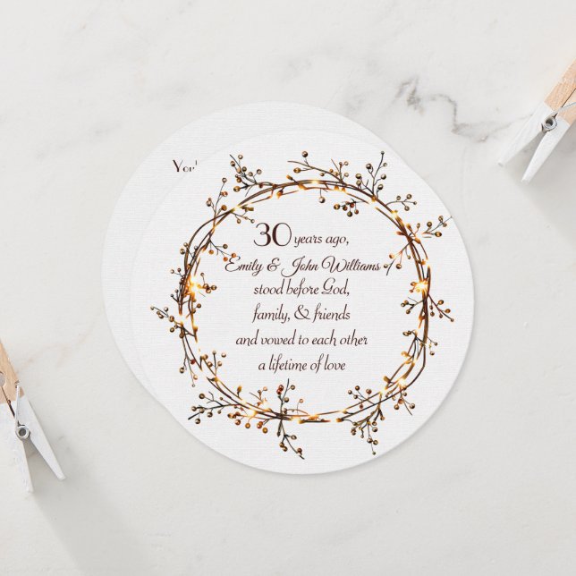 30th Anniversary Party Glowing Autumn Berry Wreath Invitation (Front/Back In Situ)