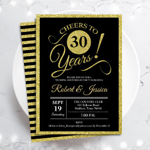 30th Anniversary Party - Gold Black Invitation