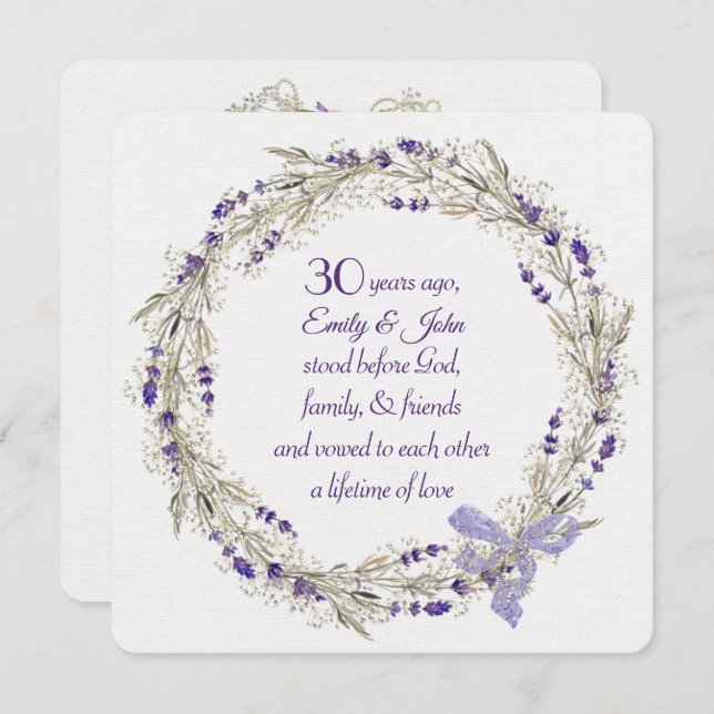 30th Anniversary Party Lavender Wreath Invitation (Front/Back)
