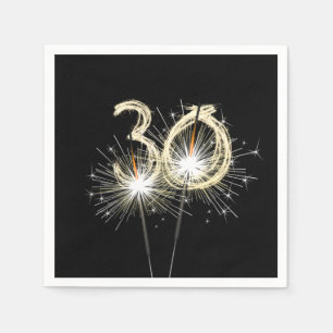 30th Anniversary Party Sparklers on Black Napkin