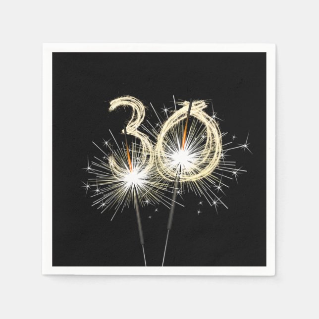 30th Anniversary Party Sparklers on Black Napkin (Front)