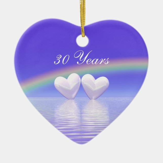 30th Anniversary Pearl Hearts Ceramic Tree Decoration (Front)