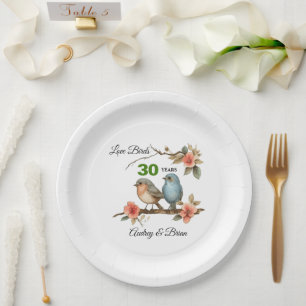 30th Anniversary Personalised Pearl Party Paper Plate