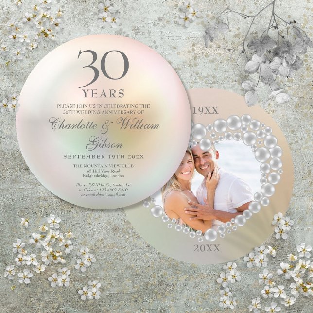 30th Anniversary Photo Circular Pearl Invitation (30th Anniversary Photo Circular Pearl Invitation)