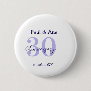 30th anniversary purple bold letter name simple re 6 cm round badge