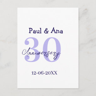 30th anniversary purple bold letter name simple re postcard