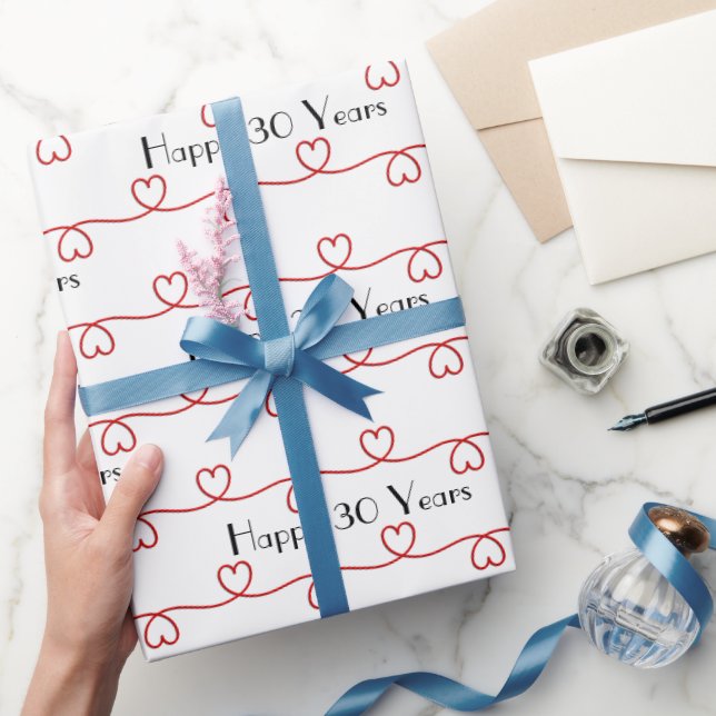 30th Anniversary Red Hearts  Wrapping Paper (Gifting)