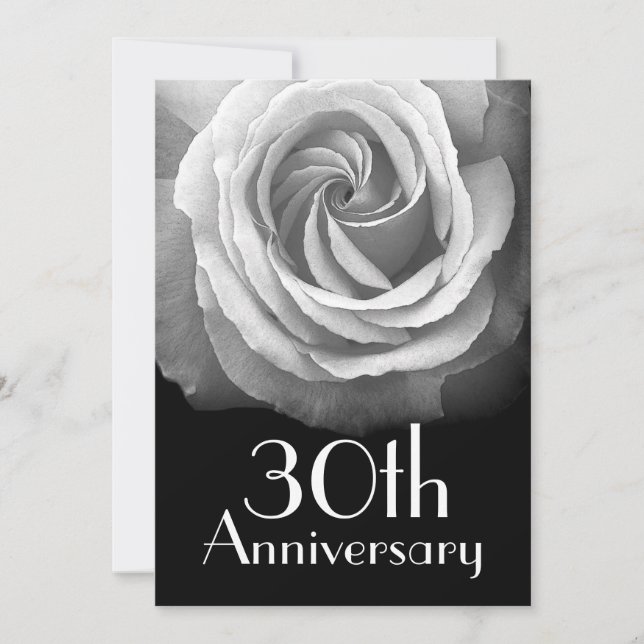 30th Anniversary Silver White Rose Invitation (Front)