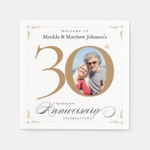 30th Anniversary White Gold Calligraphy Classy Napkin