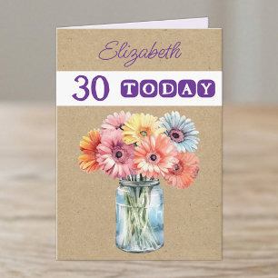 30th any age gerberas flowers purple birthday card