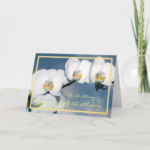 30th Bday Brittany White Orchids Modern Gold Frame Card
