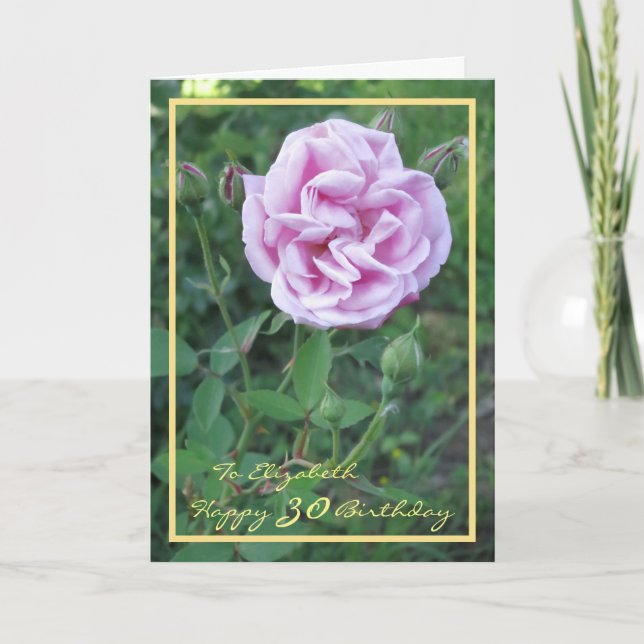 30th Bday Elizabeth Purple Rose Elegant Gold Frame Card (Front)