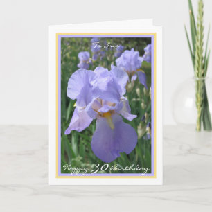 30th Bday Purple Iris Personalised Name Gold Frame Card
