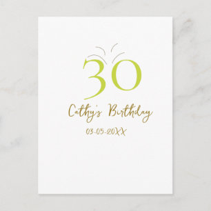 30TH BIIRTHDAY GREEN GOLD PASTEL HANDDRAWN RETRO POSTCARD
