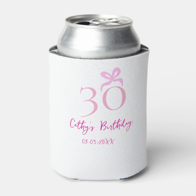 30TH BIIRTHDAY pink bow PASTEL HANDDRAWN RETRO  Can Cooler (Can Front)
