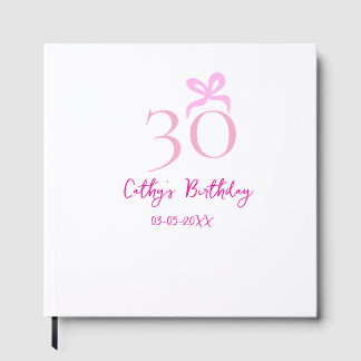 30TH BIIRTHDAY pink bow PASTEL HANDDRAWN RETRO  Guest Book