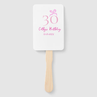 30TH BIIRTHDAY pink bow PASTEL HANDDRAWN RETRO  Hand Fan