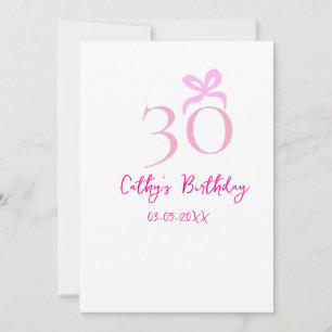 30TH BIIRTHDAY pink bow PASTEL HANDDRAWN RETRO  Invitation