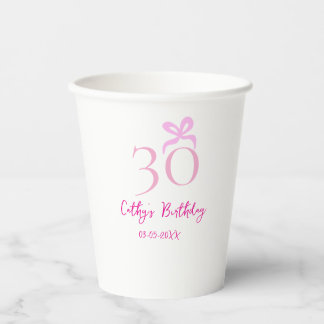 30TH BIIRTHDAY pink bow PASTEL HANDDRAWN RETRO  Paper Cups
