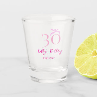 30TH BIIRTHDAY pink bow PASTEL HANDDRAWN RETRO  Shot Glass