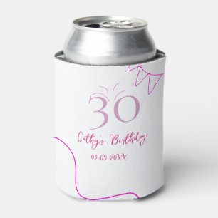 30TH BIIRTHDAY PINK PURPLE PASTEL HANDDRAWN RETRO CAN COOLER