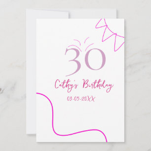 30TH BIIRTHDAY PINK PURPLE PASTEL HANDDRAWN RETRO INVITATION