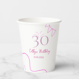 30TH BIIRTHDAY PINK PURPLE PASTEL HANDDRAWN RETRO  PAPER CUPS