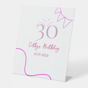 30TH BIIRTHDAY PINK PURPLE PASTEL HANDDRAWN RETRO PEDESTAL SIGN