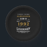 30th Birthday 1992 Add Name Legendary Black Gold Paper Plate<br><div class="desc">Personalised add your name birthday paper plate. Edit the name and year with the template provided. A wonderful custom black birthday plate. More gifts and party supplies available with the "Legendary" design in the store.</div>