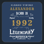 30th Birthday 1992 Add Name Legendary Blue Gold Square Sticker<br><div class="desc">For those celebrating their birthday we have the ideal birthday stickers. The blue background with a white and gold design is simple and yet elegant with a retro feel. Easily customise the text of this birthday using the template provided. More gifts and party supplies available with the "Legendary" design in...</div>