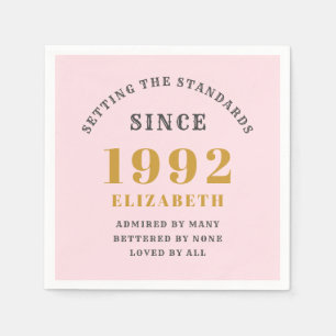 30th Birthday 1992 Elegant Gold Pink Grey Napkin