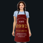 30th Birthday 1992 Elegant White Red Gold Apron<br><div class="desc">A wonderful birthday gold design on an apron for that special celebration. Easily customise the text using the template provided. Part of the setting standards range of birthday supplies.</div>