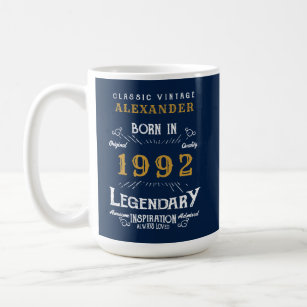 30th Birthday 1992 Name Legendary Blue Gold Large Coffee Mug