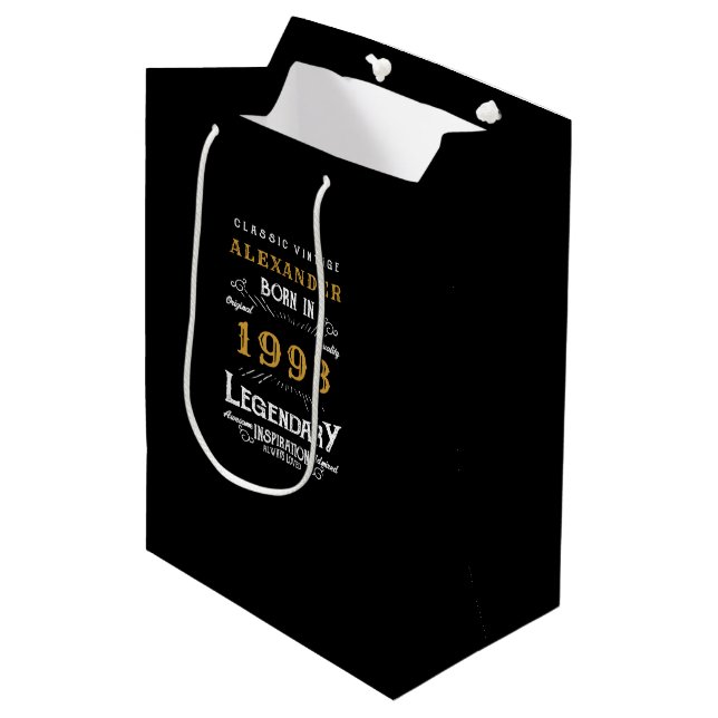 30th Birthday 1993 Add Name Legendary Black Gold Medium Gift Bag (Front Angled)