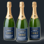 30th Birthday 1993 Add Your Name Blue Gold Legend Sparkling Wine Label<br><div class="desc">Personalised add your name birthday sparkling wine bottle labels. Edit the name and year with the template provided. A wonderful custom blue birthday idea. More gifts and party supplies available with the "Legendary" design in the store.</div>