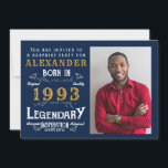 30th Birthday 1993 Legend Retro Blue Gold Invitation<br><div class="desc">For those celebrating their birthday we have the ideal birthday party invitation with a vintage feel. The blue background with a white and gold vintage typography design design is simple and yet elegant with a retro feel. Easily customise the text of this birthday gift using the template provided. Search in...</div>