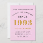 30th Birthday 1993 Pink Grey Add Name Year Invitation<br><div class="desc">For those celebrating their birthday we have the ideal birthday party invitation card. The elegant background with a gold design is simple and chic. Easily customise the text to the front and the rear of this birthday invitation card using the template provided. Part of the setting standards range of cards,...</div>