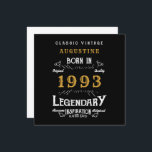 30th Birthday 1993 Retro Black Gold Greeting Card<br><div class="desc">Say Happy Birthday. Add your name,  year and message to this personalised birthday greeting card. A wonderful custom black birthday card with white and gold vintage style typography. More gifts and party supplies available with the "Legendary" design in the store.</div>